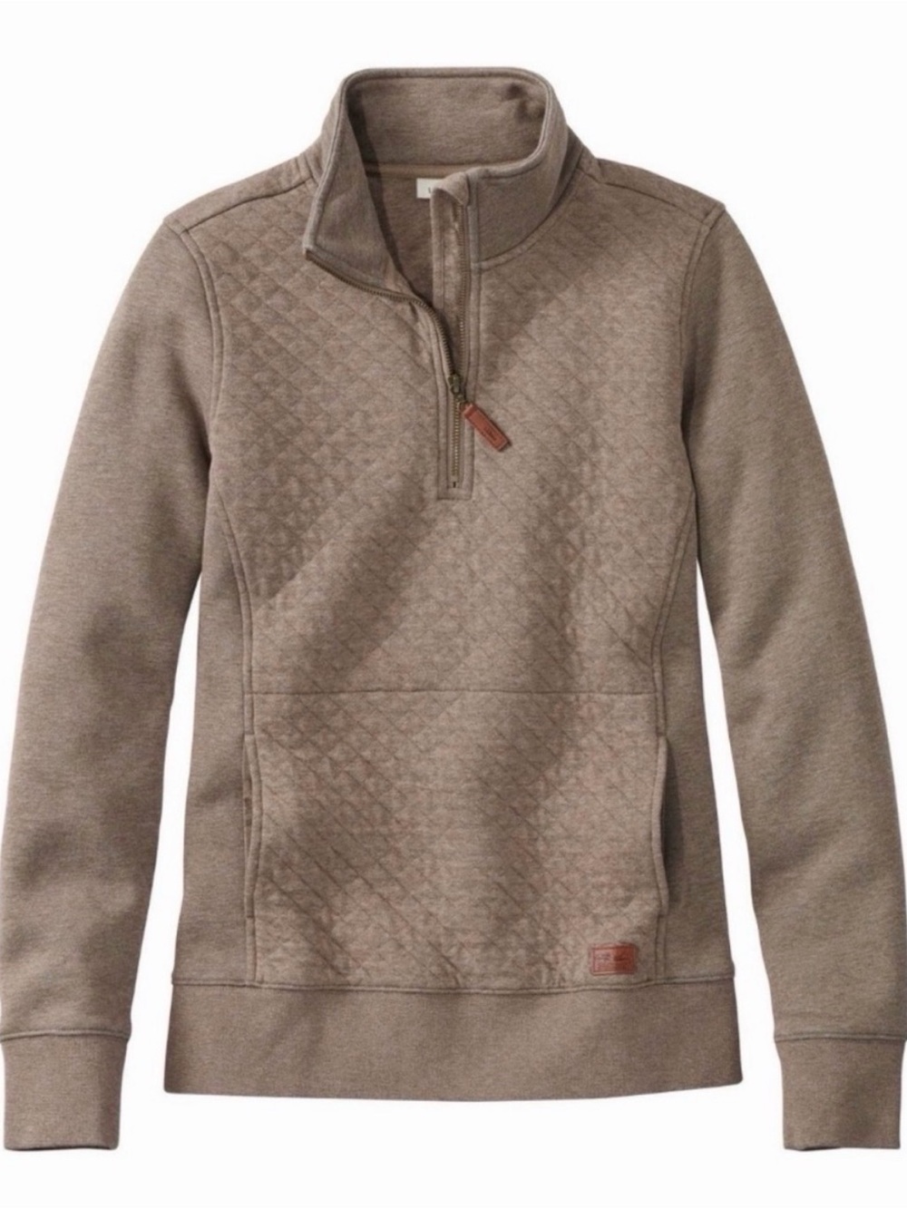 L.L. Bean | Diamond Quilted Quarter Zip Pullover Sweatshirt | Toasted Almond